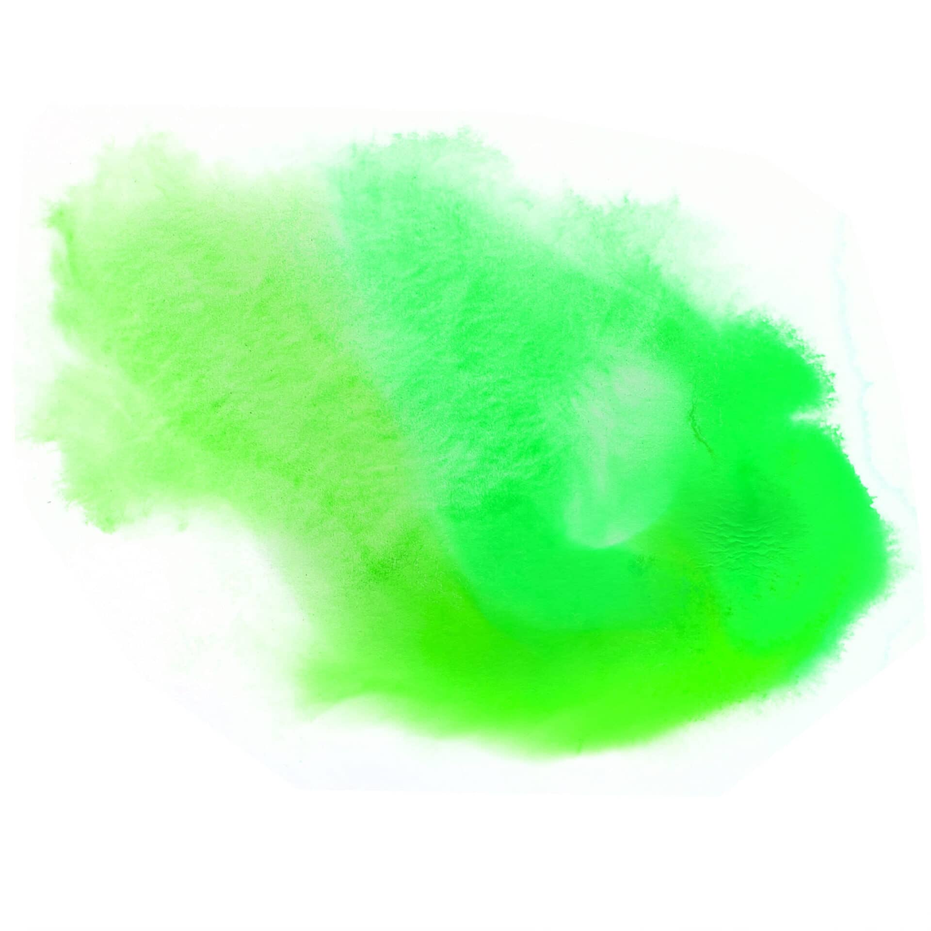 A graphic design of a green paint splash on a white background.